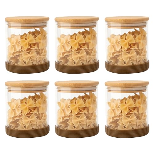 Image of Femora Borosilicate Glass Jars with Wooded Lid| 1 Year Warranty| Multipurpose Airtight Storage Jars For Cookies, Snacks, Spices| Glass Jar 600ml| Set Of 6| Transparent Glass Jars For Kitchen Storage