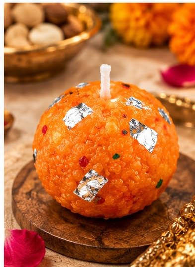 Laddoo Shape Decorative Candle, Indian Mithai Inspired laddoo Diya for Diwali, Pooja & Festive Home Décor, Traditional Sweet Design Candle for Gifting, Table Decoration & Celebrations
