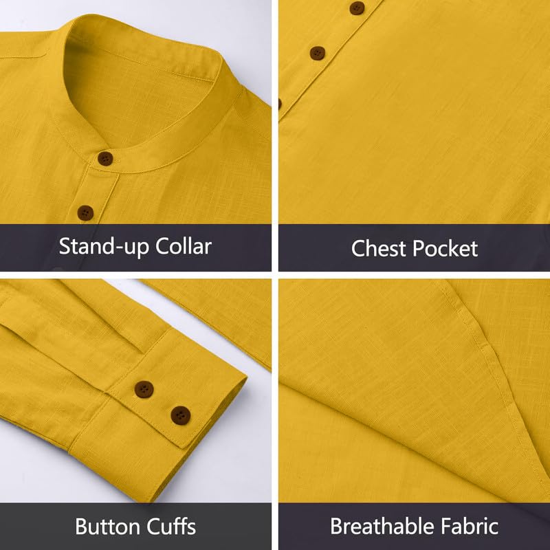 Image of Macsivo Cotton Blend Solid Casual Short Kurta for Men Long Sleeve Mandarin Collar Stylish Shirt Kurta for Men