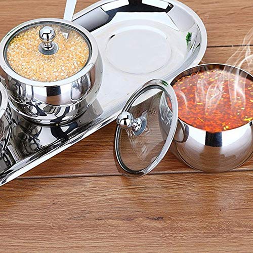 Gewürzglas-Set aus Edelstahl mit Tablett, 3 sichtbare Streuer + 1 Organizer-Gestell für Küchentheke, luftdichter Deckel, Shaker-Flasche für Salz, Gewürze, Pfeffer