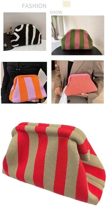 Summer Beach Clutch Purses for Women Woven Crochet Handbags Dumpling Clutch Ruched Cloud Purse Casual Colorblock Bag