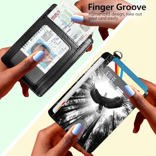 Slim Minimalist Wallet for Men Women Small Credit Card Holder Wallet Front Pocket RFID Blocking Wallets Travel Thin Card Case with ID Window Card Organizer & Wristlet,Forest Bald Eagle3