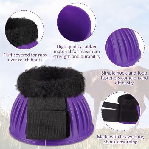 Image of Abbylike 1 Pair Fleece Horse Bell Boots Protect Against Hoof Impact Trauma, Rubber Bell Boots Horse Care for Turnout No Rub Design Comfort Quick Wrap Hook and Loop