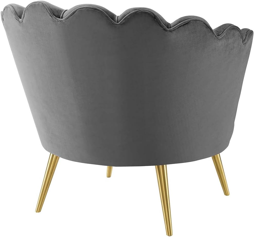 Modway Admire Scalloped Edge Performance Velvet Accent Lounge Arm Chair in Gray