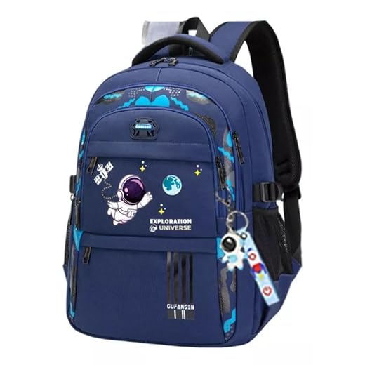 Mochila Ortopédica Infantil, Astronauta, Impermeável (Azul)