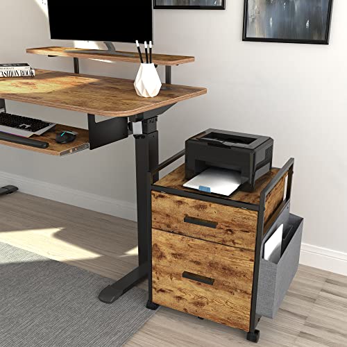 Eureka Ergonomic File Cabinet 2 Drawers, Rolling File Cabinet With Bag For Home Office, Under Desk Rolling File Cabinet, Wood Filing Cabinet, Printer Stand With Storage, Rustic Brown #TOP1