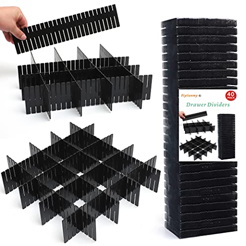 Flytianmy 40 Stück Schubladenteiler, Verstellbare Schubladen Organisers Separatoren für Unterwäsche, Socken, Kosmetik, Schlafzimmer, Büro, Schwarz