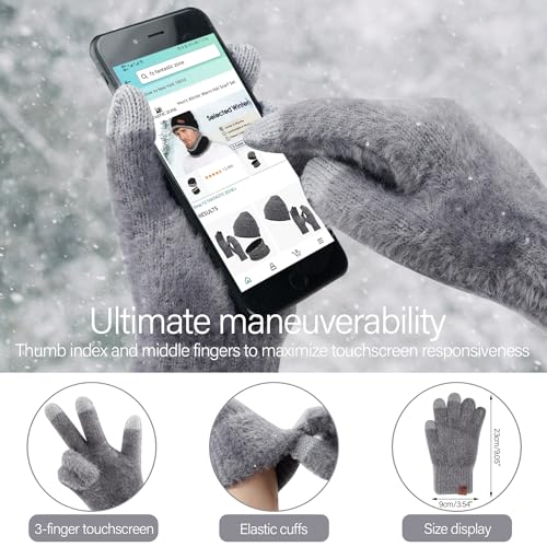 FZ FANTASTIC ZONE Womens Winter Warm Knit Beanie Hats Gloves Touchscreen Long Scarf Set Skull Cap with Fleece Gifts for Women4