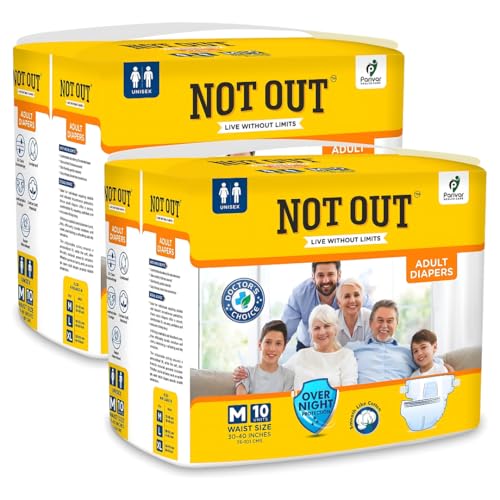 Image of Adult Tape Diapers - Overnight Protection with 3D Core, Odour Control & Up to 12-Hour Absorption | Medium (30-40 Inches) | 20 Diapers | Pack of 2