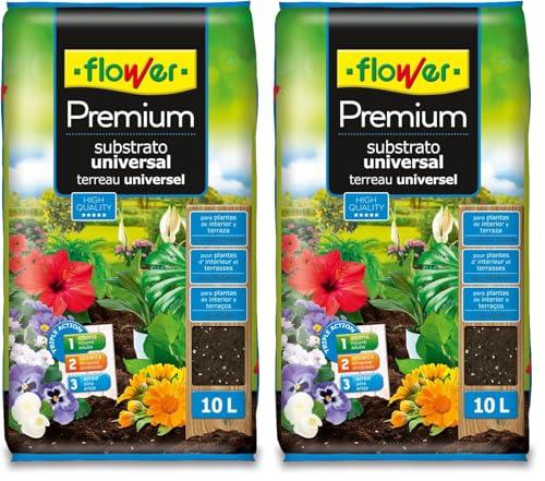 Flower Substrato Univ.Premium 4-80007 10 L, Marrón, 29 x 6 x 46 cm (Paquete de 2)