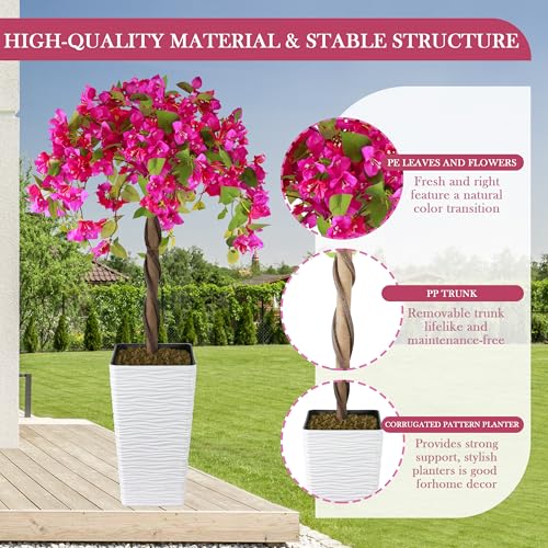 Artificial Bougainvillea Tree 4FT, Fake Silk Floral Tree with White Planter, Decorative Topiary Plant, Potted Faux Flower Tree for Home Porch Decor Indoor Outdoor - Image 4