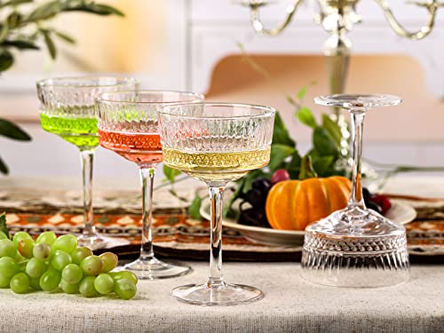 Physkoa Vintage Coupe Glasses Set Of 6- Cocktail Glasses 9.3 Oz-Classic Manhattan Glasses For Cocktails, Champagne Coupe Glasses, Crystal Cocktail Glasses, Art Deco Gatsby Vintage, Martini Glasses. #TOP5