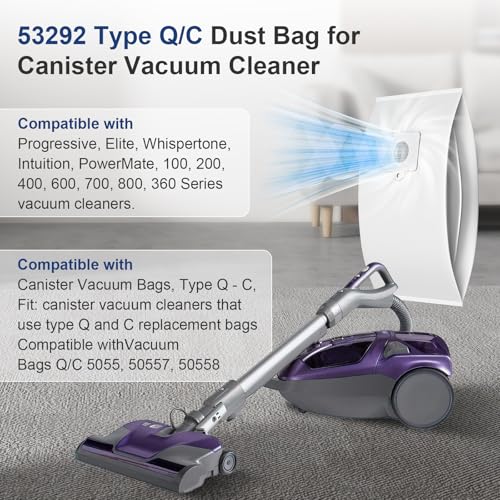 Image of 12 Pack Q /C Canister Vacuum Bags 53292 Type Q /C HEPA Replacement Dust Bags for Models 600 400 200 700 800 Series Vacuum Bags 81615 81214 81414 81714 21814 BC3006 BC3005 BC2005 BC7005
