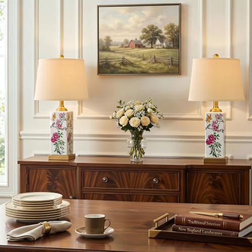 Image of 24.7 inch Chinoiserie Lamps Set of 2, Ceramic Table Lamps for Bedroom