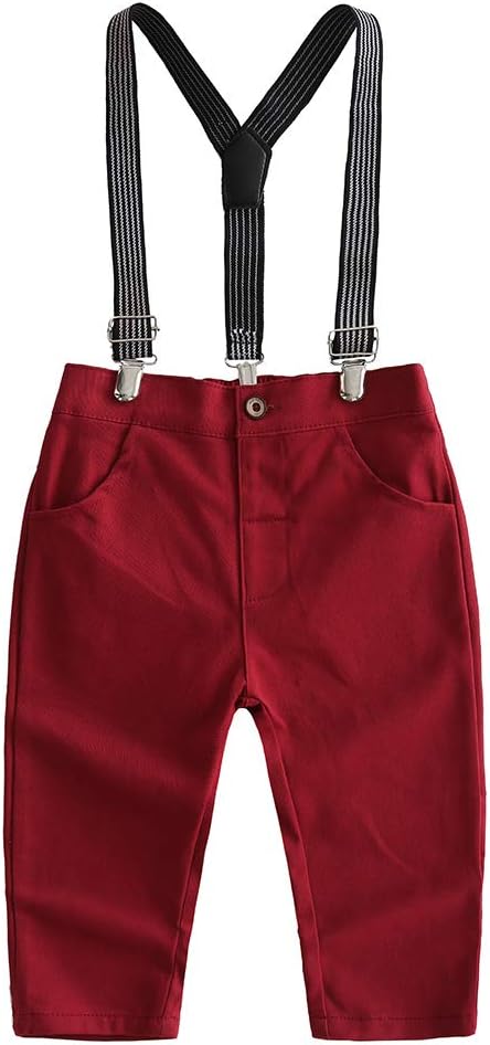 Gentleman Boys Clothing Set Bow Ties Shirts + Suspenders Pants Outfits Suits