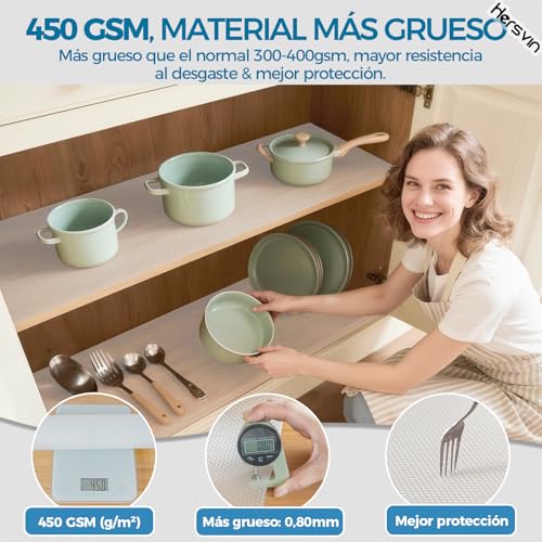 Miniatura 2 de Hersvin 50cmx600cm Plastico Protector Para Cocina Cajones, Alfombras Non Adhesivo Para Nevera Mueble Fregadero Estante Organizador Cubiertos Eva Cubre Encimera Transparente Punto
