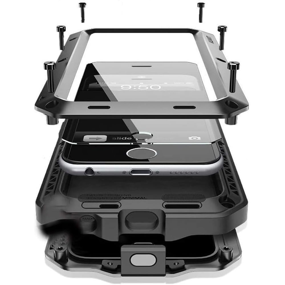 Marrkey for iPhone 16 Metal Case 6.1",Heavy Duty Shockproof Aluminum Alloy Tough Armour Military Grade Phone Case,360 Full Body Protective Cover with Silicone Built-in Screen Protector - Black