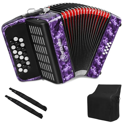 Accordion - 22 keys 8 bass, lightweight piano accordion for beginners, vibrant design for beginners and adults for easy learning (8 Bass, Purple)