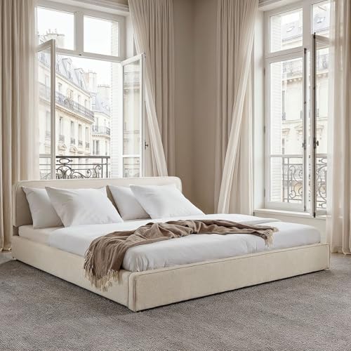 LATINI Polsterbett mit höhenverstellbarem Kopfteil, 180x200 cm, Cremeweiß- Doppelbett inklusive Lattenrost, ideal für zwei Personen, Bettgestell stabil und bequem, modernes Design für das Schlafzimmer