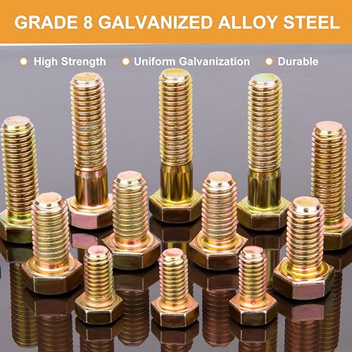 Image of VIGRUE 636PCS Grade 8 Bolt Assortment Kit, 1 /4-20, 5 /16-18, 3 /8-16, 1 /2-13 Heavy Duty SAE Bolts and Nuts Washers Kit