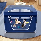 42x42x26 Inches Puppy Playpen with Top Cover, Dog Playpen for Puppies or Small Dogs, DogFence Pet Playpen for Indoor & Outdoor, Sturdy Safety Dog Pen with Thickened Fabric, High-Strength Mesh, Blue