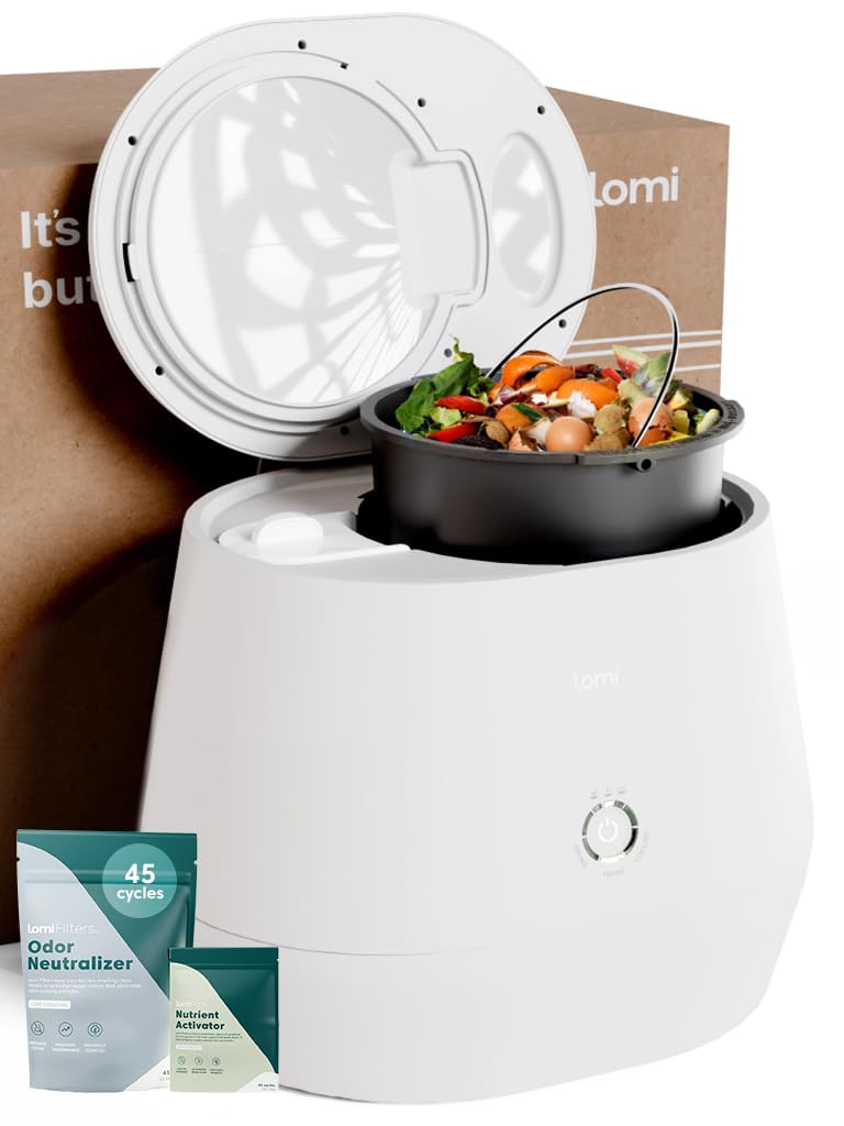 Lomi 1-3L Electric Compost (45 Cycles) World's First Smart Trash Can, Turn Waste into Natural Fertilizer with the Touch of a Button Kitchen Bin, Indoor Compost, Kitchen Food Recycler (White, Lomi 1)