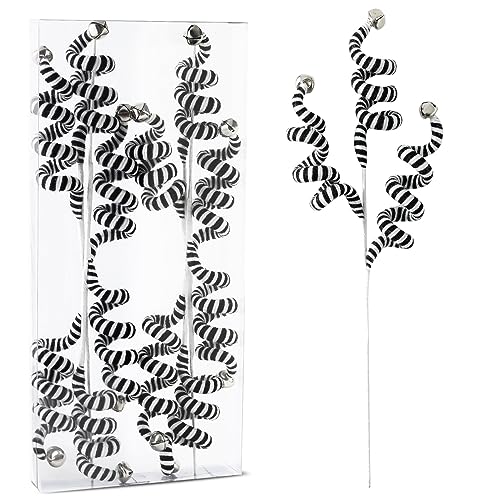 ZHANYIGY 4PC Set Black/White Christmas Tree Picks - Woolen Bells Curly Pick, Christmas & Halloween Decoration for Home & Office Party Ornaments