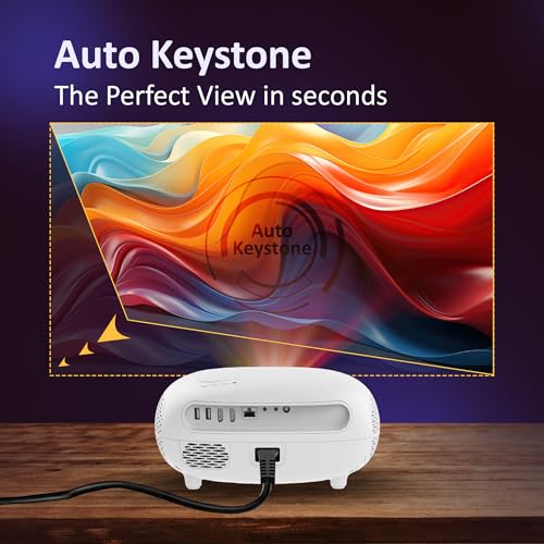 Image of OTEK Play Smart Projector, Android 13, 1080P Native, 4K Support, 7500 Lumens, Auto Focus & Keystone, WiFi & Bluetooth, 5W Speaker, Portable Home Theater Cinema, White