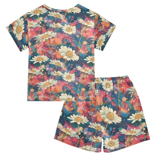 ALAZA Daisy Flowers Colorful Pajama Set Short Sleeve Sleepwear Soft Lounge Nightwear2