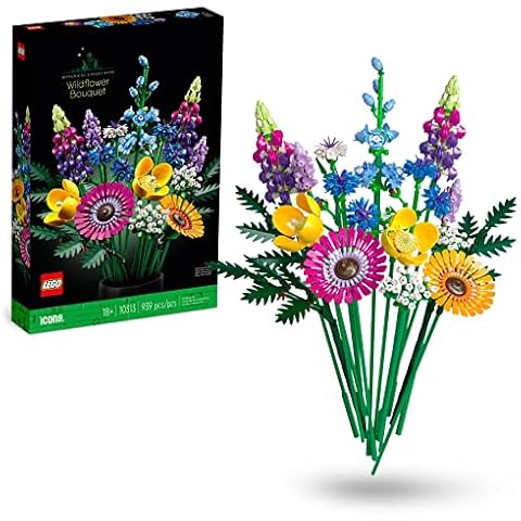 Lego 10313 Icons Wildblumenstrauß Set, Künstliche Blumen mit Mohn & Lavendel, Geschenk zum Muttertag, Basteln für Erwachsene, Home Deko, Geschenke für Frauen, Männer, Sie & Ihn, Botanical Collection Cover