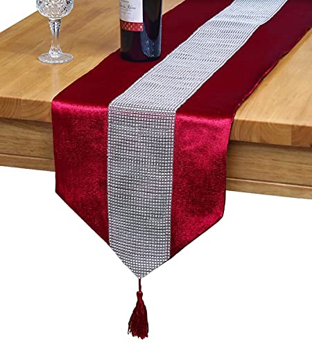 Ozxchixu(Tm 13Inch X 72Inch Table Runner With Diamante Strip And Tassels (Red) #TOP1