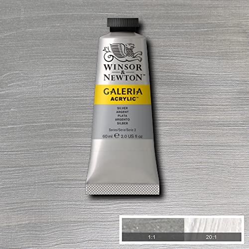 Image of Winsor & Newton Galeria Acrylic Colour - Tube of 60 ML - Silver (617) - Highly Pigmented Lightfast Artists' Acrylic Paints for Canvas, Wood, Fabric & Paper - More Colours Available