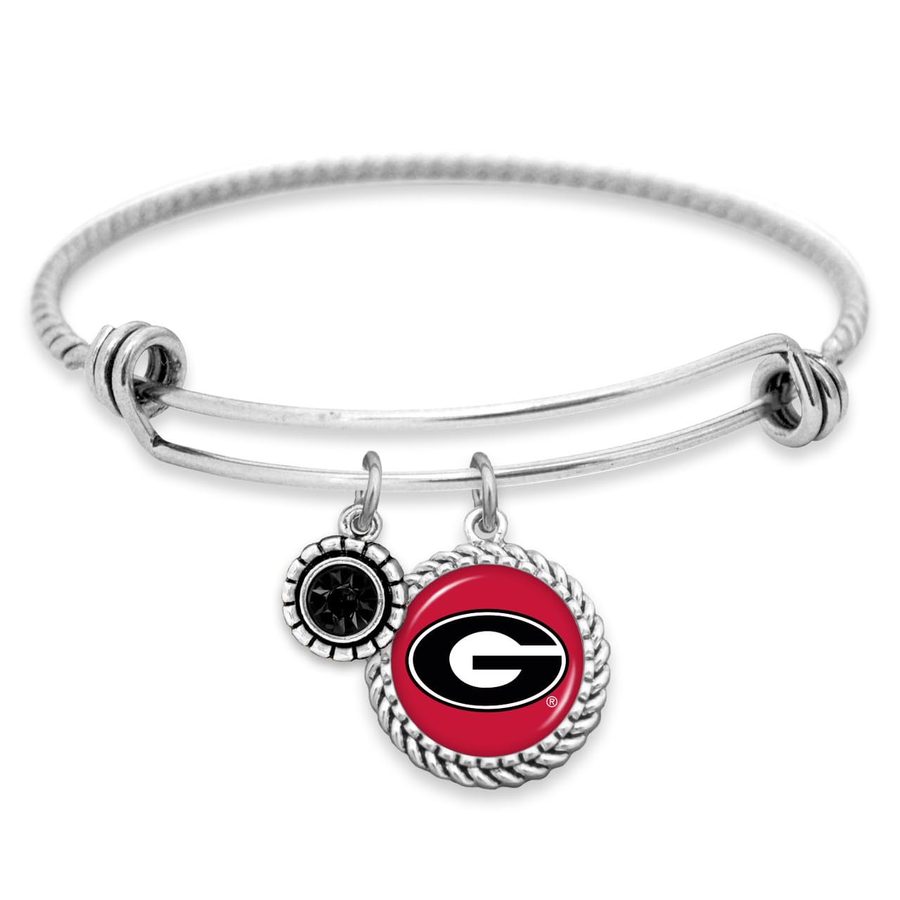 From the Heart 43356 Georgia Bulldogs Silver Olivia Crystal Silver Charm Bangle Bracelet