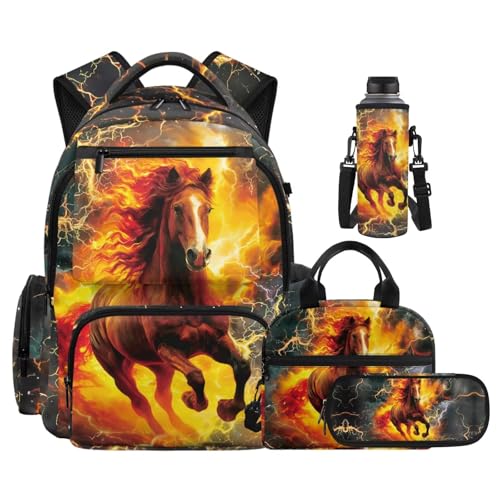 Yruonazao Flaming Horse Backpack for Girls Kids Bookbag and Lunch