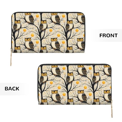 Vintage Owl Tree Pattern Print Wallet Women Men, Long PU Leather Wallets for Women, Cute Womens Travel Wallet Purse Pouch with Zipper Pocket2