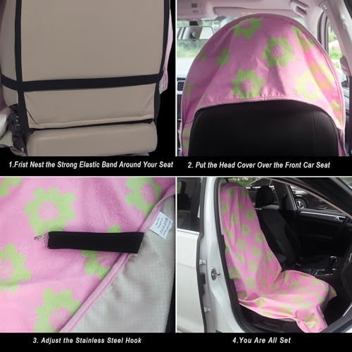 Image of Car Seat Cover Protector Front Seats,for Gym Workout,Running,Swimming,Beach and Hiking,Waterproof Sweat Towel Bucket Seat Covers for Cars SUV Trucks (Flower and Pink, 1Pcs)