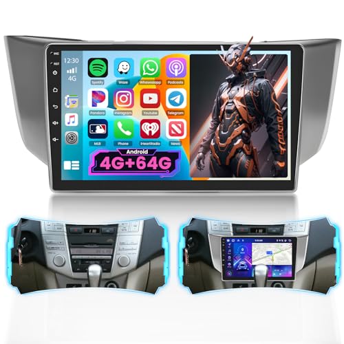 8Core Android 15 Car Radio for Lexus RX300 RX330 RX350 RX400H 2003-2009, 4+64G Stereo Wireless Carplay Android Auto DSP, 9 inch 1280 * 720 IPS Touch Screen Bluetooth 5.0 Car Radio GPS WiFi Backup Cam