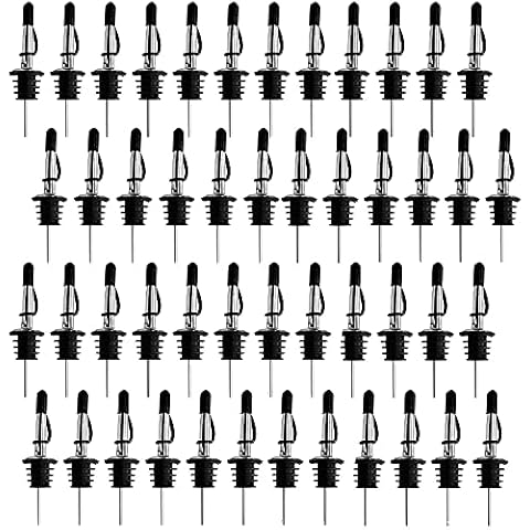 48 Pack Bottle Pourers, BALTRE Stainless Steel Liquor Pourers, with Siamese Rubber Dust Caps Pourers Tapered Spout, Suitable for About 3/4" Bottle Mouth Cover