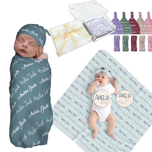 Tinyots Personalized Baby Swaddle Blanket for Boys & Girls - Custom Name Blanket for Newborns