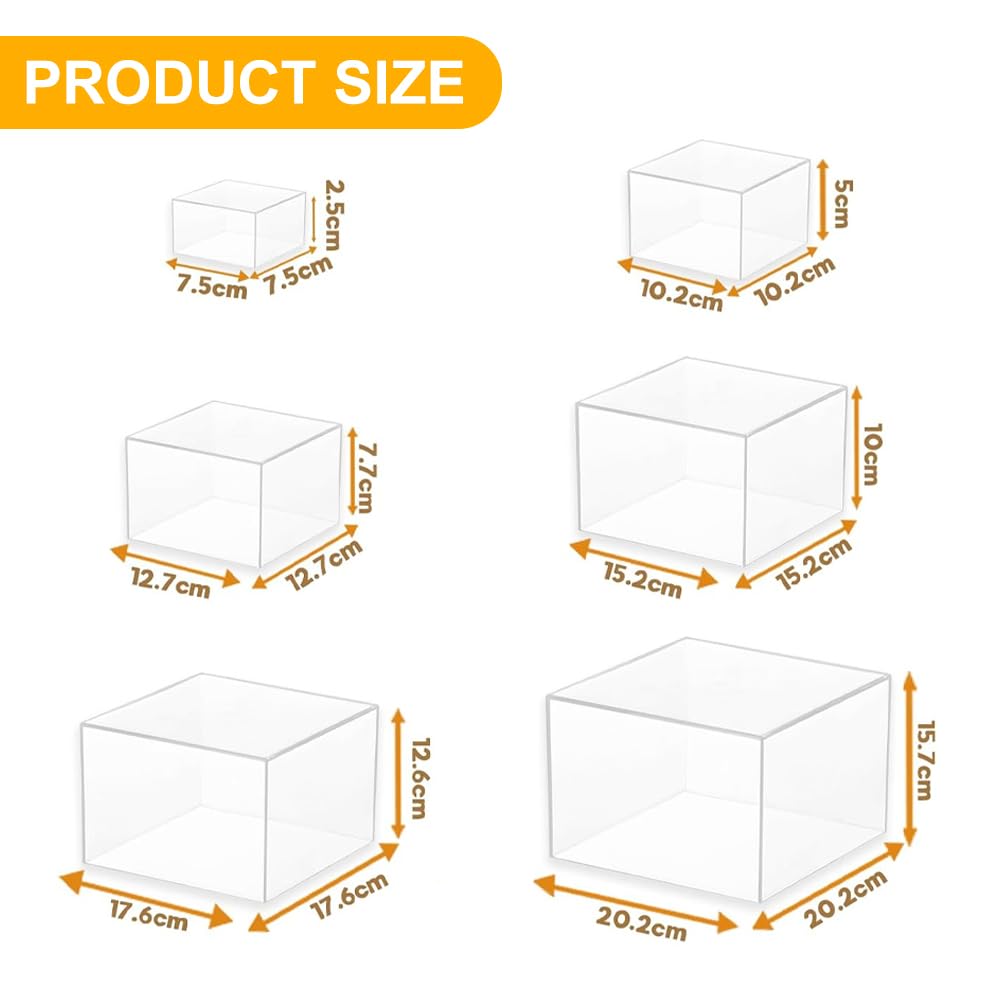 Lot de 6 boîtes en acrylique - Présentoir à dessert avec étagères creuses - Présentoir de buffet en acrylique - Pour desserts, bijoux, cubes de présentation avec fond creux (transparent)