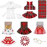 10 Pieces Santa Couture Clothing for Elf Christmas Doll Clothes Accessory Set Includes Plaid Elf...