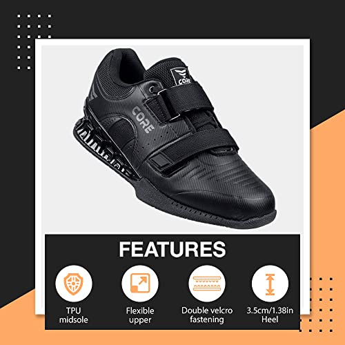CORE Weightlifting Shoes Force Black - Squat Shoes for Men and Women – Weight Lifting Shoes for Powerlifting, Deadlifting & Crossfit – Non-Slip Olympic Lifting Shoes with Elevated 0.75 Inch Heels3