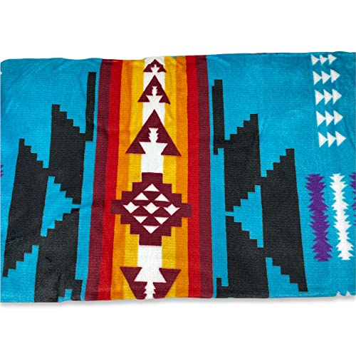 Nu Trendz Signature Southwest Design (Navajo Print) Sherpa Lined Throw 16112 Turquoise Blue #TOP2
