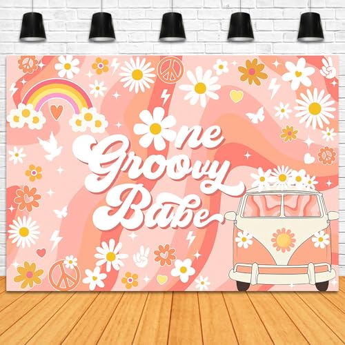 One Groovy Babe Fondo 240x180cm Retro Fiesta 1er Cumpleaños miniatura 4