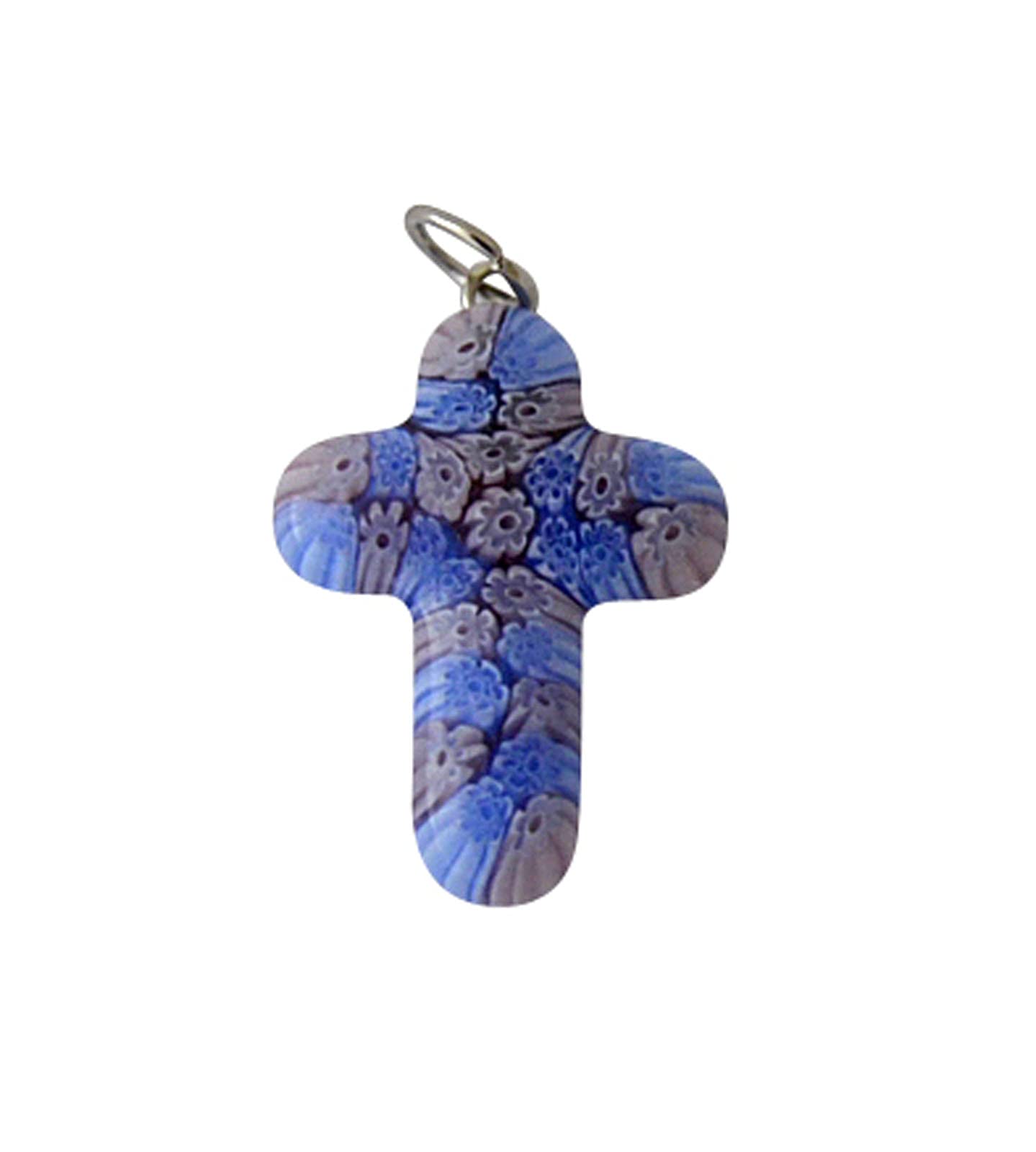 Ciondolo Croce In Vetro Di Murano Nero/Grigio - 3x2 Cm