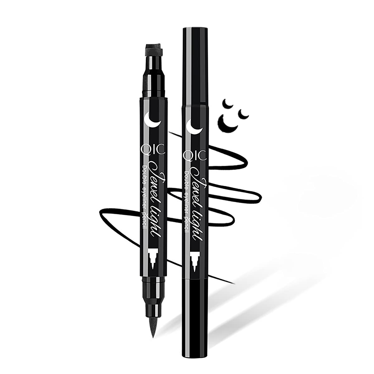Eyeliner Stamp, with Painting Stamp 2 In 1 Waterproof Black Liquid Eyeliner Pen Long Lasting Double Sided Eyeliner Makeup Cosmetics Smudge Proof for Women Eyeliner Easy to Use (3 # moon)