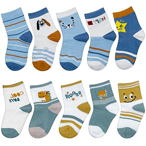 10 Paires Chaussettes Bébé Coton Doux et Confortable Dessin Animé Mignon Chaussette Enfant Garçons Filles pour le Printemps Automne Hiver
