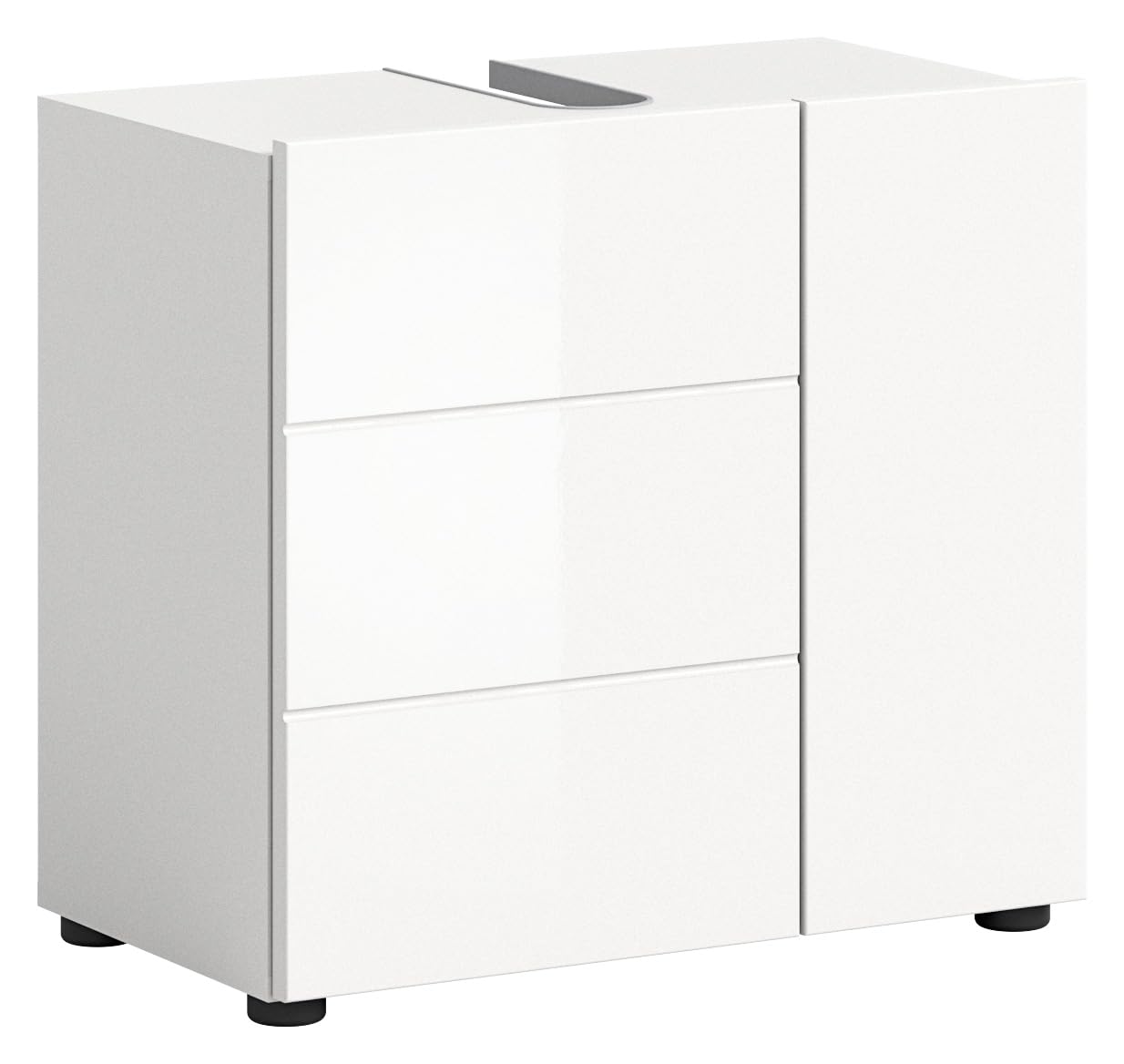 Vira Waschbeckenunterschrank – 60x56x34 cm, Front weiß Hochglanz, Korpus weiß Melamin (xonox.home)