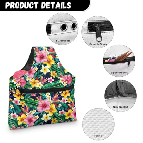 Image of ZUXONGSY Tropical Flower Yarn Bags for Knitting Hibiscus Plumeria Flower Yarn Storage Organizer for Crochet Portable Knitting Project Bag