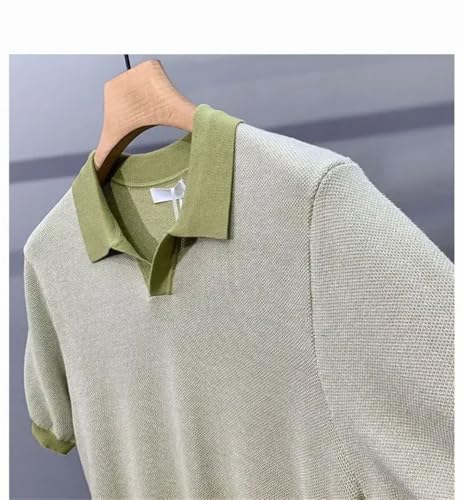 Men's Contrast Lapel Soft Knit Pullover Packing Loose Short Sleeves Vacation Sweater4